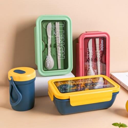 1100/1400ml Portable PP Material Lunch Box with Soup Cup Food Storage Container School Office Microwave Box Lunch Dinnerware Bag