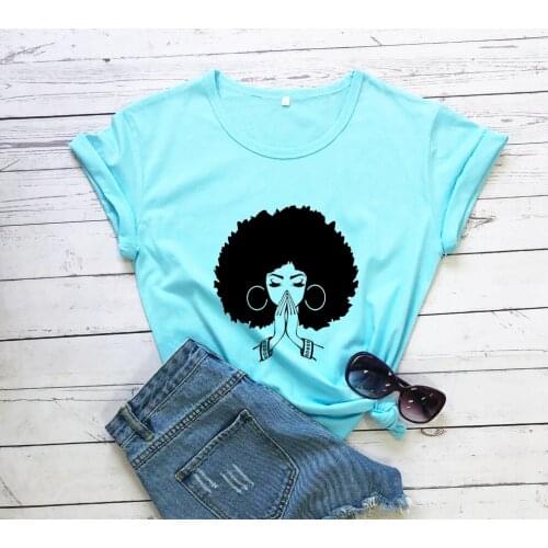 Afro woman praying T-shirt Afro Woman Quote shirts Peace Shirt 100%cotton women summer casual tees grunge aesthetic tops