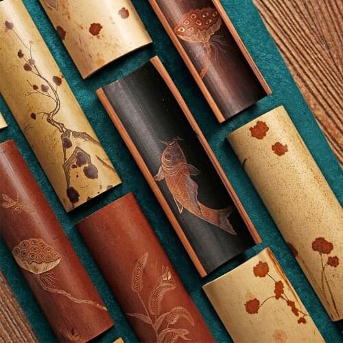 Hand Carved Chinese Painting Design Bamboo Tea Saucer For Home Hotel Office Teahouse Luxurious Kungfu Tea Set Bamboo Tea Spoon