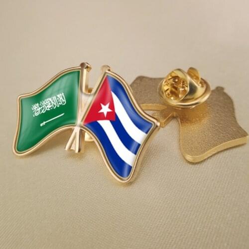 Saudi Arabia and Cuba Crossed Double Friendship Flags Lapel Pins Brooch Badges