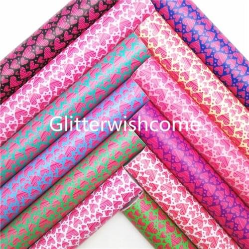 Glitterwishcome 21X29CM A4 Size Hearts Printed Synthetic Leather with Soft Felt Backing for Valentinces Day for Bows, GM971A