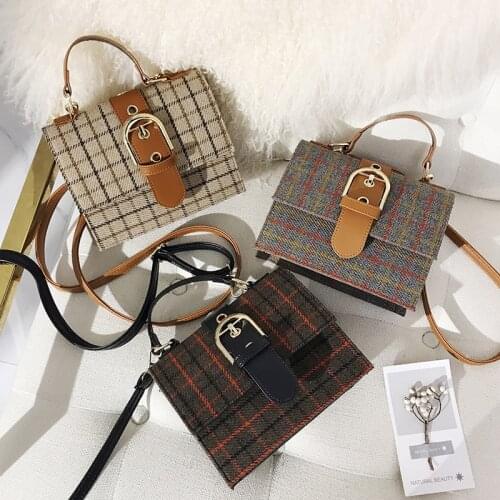 2021 Fashion Womens Plaid Stripes Wool Belt Shoulder Bag Famous Brand Bag Women Luxury New Vintage Crossbody Bags For Women