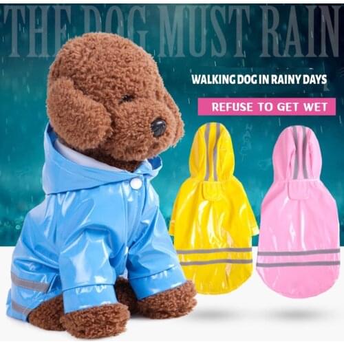 Pet Reflective Strip Raincoat Outdoor Pet Rain Proof Dog Hooded Waterproof Coat Cat And Dog Clothing PU Raincoat