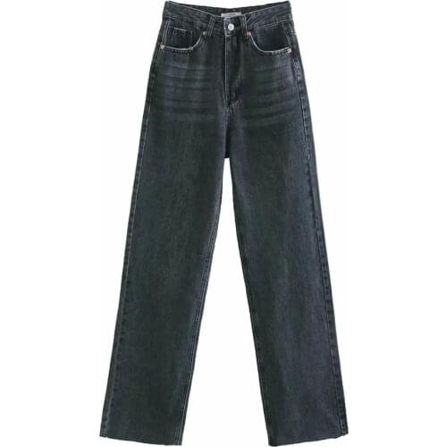ZA High Waist Loose Comfortable Jeans For Women Fashionable Casual Straight Pants Jeans Basic Black Jeans