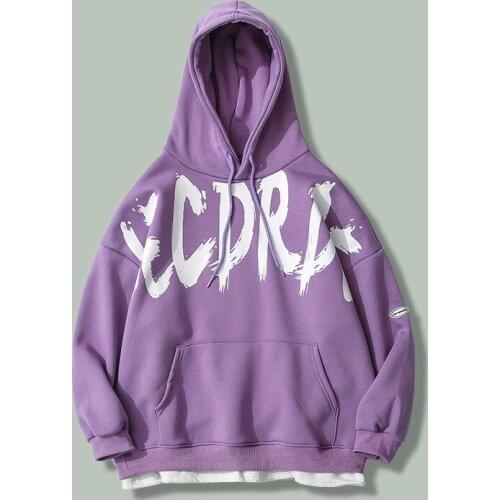 Hip Hop Graffiti Letter Print Hoodie Sweatshirts Men Harajuku Loose Streetwear Thickened Hooded Pullover Winter Fake Two Hoodies