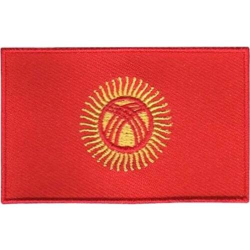 Kyrgyzstan Flag Embroidered Badges Made by Twill and Flat Broder with Iron On Backing Free shipping by Post