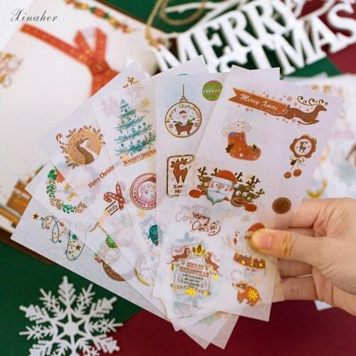 XINAHER 6 sheets/lot golden Christmas night Bell paper sticker package DIY diary decoration sticker album scrapbooking