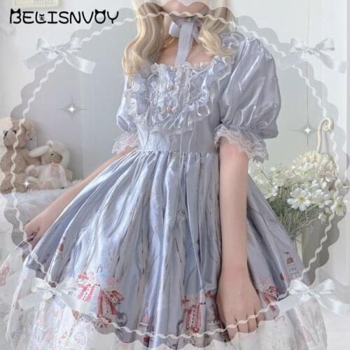 Japanese Sweet Jsk Lolita Dress Women Vintage Victorian Gothic Puff Sleeve Y2K Lace Ruffles Dress Princess Tea Party Dresses