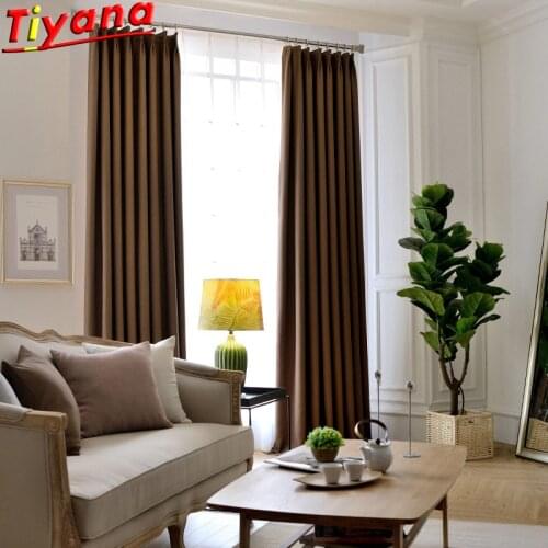 Coffee/Grey High-quality Curtains for Hotel Solid Color Modern Blackout Curtains for Bedroom Thickened fabric Window Drapes #20