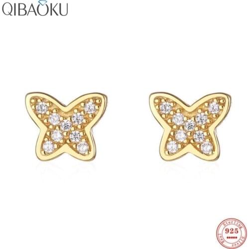 S925 Sterling Silver Stud Earrings Butterfly Zircon Gold Earrings Luxury Exquisite Ear Jewelry for Women Gift