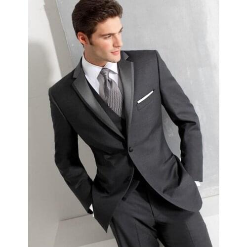 Hot Sale Custom made wedding suits 3 pieces Men suits Slim fit Notched lapel Grooms wedding suits (jacket+pants+vest)
