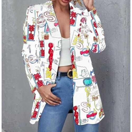 Women Fashion Print Blazers Coat fashionable Long Sleeve Women Fall Vintage Blazer Jacket Plus Size Female High Street 2021