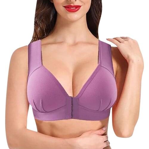 Plus Size Push Up Bra One-Piece Womens Underwear Front Closure Womens Solid Bra Wire Free Underwear Everyday Bra M-5XL