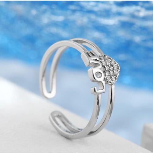 Women Ring Heart shaped Cubic Zirconia Ring Stylish Charm Adjustable Couple Wedding Rings Give Girlfriend Birthday Gift Jewelry