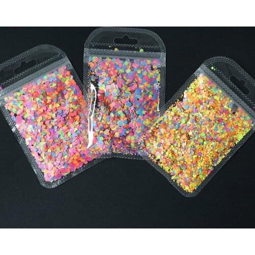 1 Bag Neon Nail Sequins Heart/Star/Round/Hexagon Nail Art Glitter Flakes Fluorescent Color Manicure DIY Sequins 3D Tips PD065B