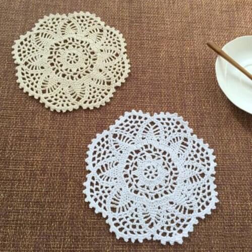 10PCS/LOT Round doily cotton hand made Crochet cup mat, beige and white 20CMX20CM Round Coaster Place Mat