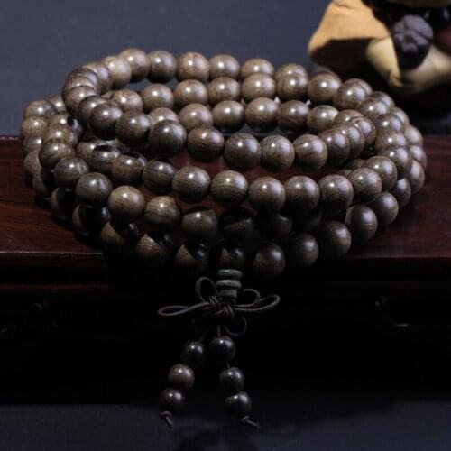 108* 0.8cm Goomy Wood Prayer Beads Natural EbonyBracelet Buddha Rosary Necklace Buddhist Mala Accessories Jewelry