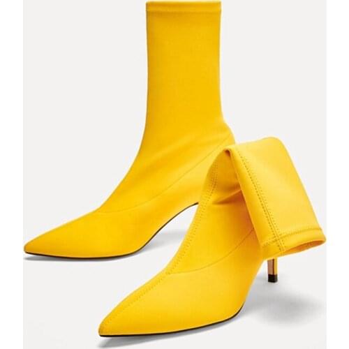 2021 Spring/Autumn New boots women Stretch Fabric Pointed toe Ankle boots high heels Zip basic High Boots Sexy Pumps women shoes