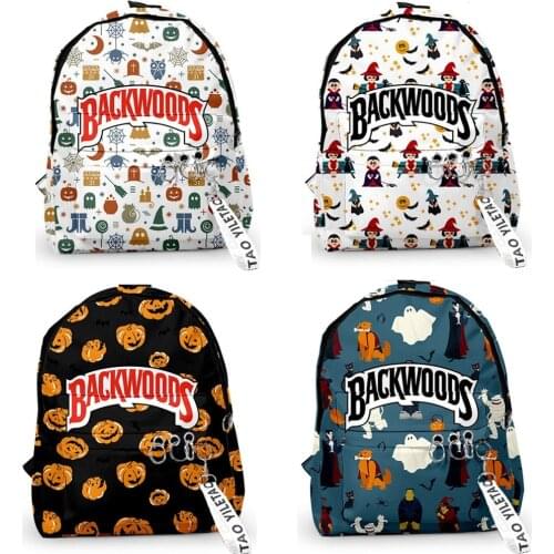 3D Halloween BACKWOODS CIGARS Backpacks Teenager Boys Girls Schoolbags Women Men Waterproof Oxford Key Accessory Laptop Backpack