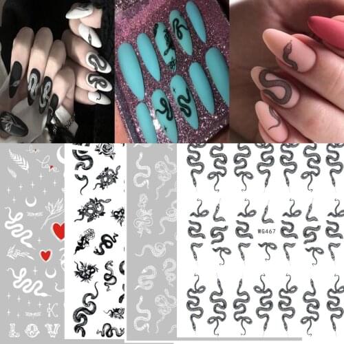 3D Snake Design Nail Stickers Colorful Dragons Slider Decals Black Snake for Manicure Nail Art Decoration New Arrival Stickers