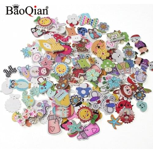 50Pcs Mixed Style 2 Holes Wood Buttons For Clothes Sewing Craft Scrapbooking Handicraft Buttons DIY Apparel Accessories