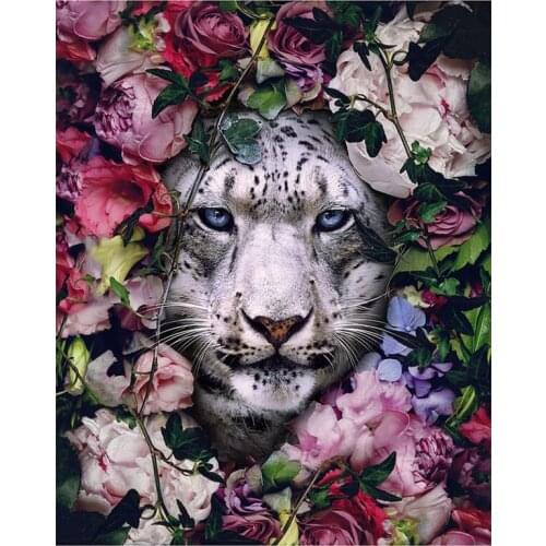 5D DIY Full Round Diamond Painting Leopard & Flower &Tiger & Deer 3D Embroidery Cross Stitch Rhinestone Mosaic Home Dector Y560