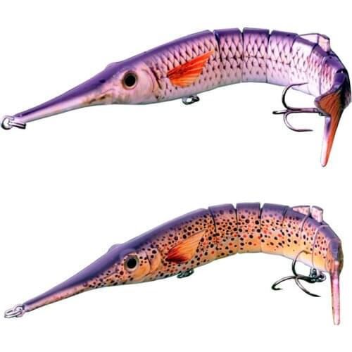 9.57inch/24.3cm Fishing Lure Long Lip Lures 8section Swimbait Crankbait Pesca Vivid Ballyhoo Fish Bait with Two Fishhook