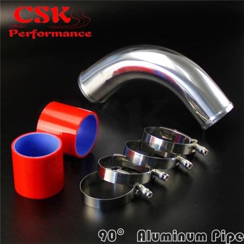 90 degree 63mm 2.5" Aluminum Turbo Intercooler tube Pipe +silicon hose + t bolt clamps
