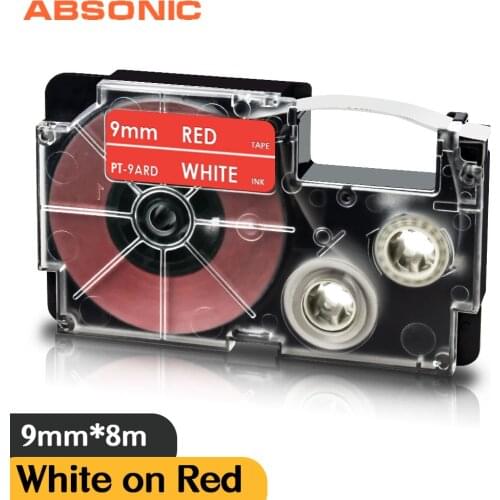 Absonic 9mm XR-9ARD Tape For CASIO XR 9ARD Label Tape White on Red Printer Ribbon For CASIO Label Maker KL-100 KL-120 KL-820