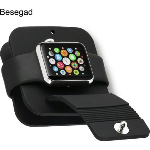 Besegad Silicone TPU Charging Cable Winder Stand Charger Dock Holder Wallet for Apple Watch iWatch Series 1 2 3 4 38mm 42mm 44mm