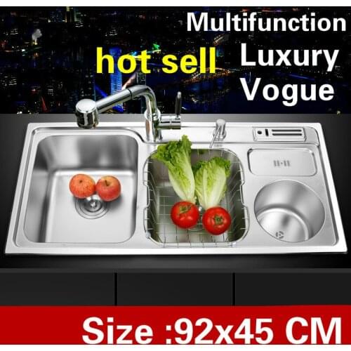 Free shipping Apartment big kitchen double groove sink multifunction wash vegetables 304 stainless steel hot sell 920x450 MM