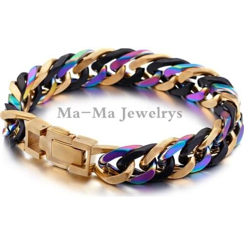 8.85" Multicolour Mens Curb Cuban Chain Stainless Steel Bracelet Bangle Jewelry