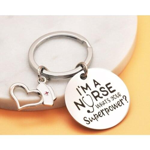 Stainless Steel Lettering Key Chain "I'm A Nurse" Nurses Day Gift Nurse Hat Keychains Silver Color Pendant Accessories Brelok