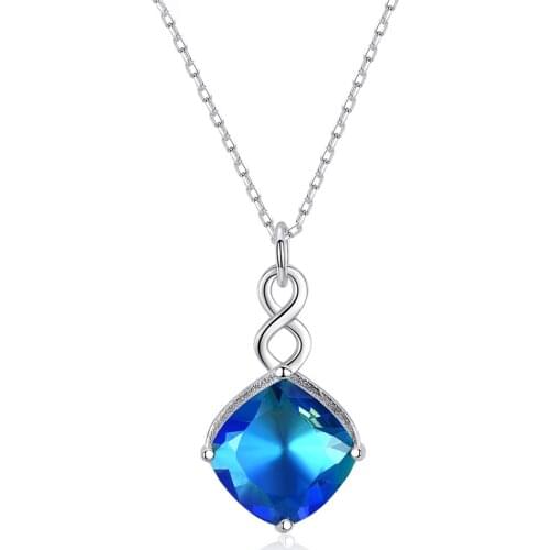 MetJakt S925 Sterling Silver Sky Blue Crystal Pendant Fashion Simple Style Womens Necklace