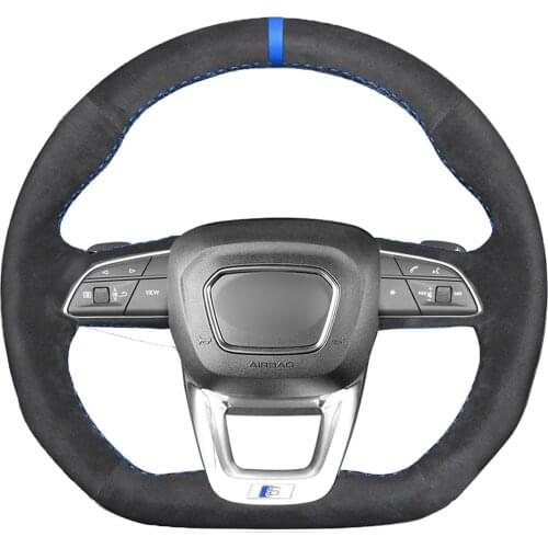 Black Alcantara Material Suede Car Steering Wheel Cover for Audi Q5 SQ5 2017-2019 Q3 2018 2019 Q8 SQ8 2018 2019 Q7 SQ7 2014-2019