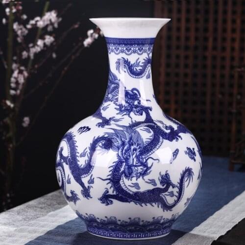 Jingdezhen blue and white flying dragon Tall Vase Floor Ceramic Home Furnishing Articles Large Floor Vases
