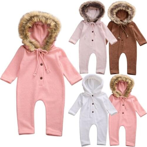 0-24M Newborn Kid Baby Girl Boy Clothes Winter Warm Hooded Romper Long Sleeve Jumpsuit Cute Plain Sweet Outfits