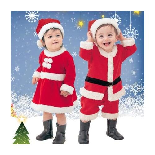 Kids Child Christmas Cosplay Santa Claus Costume Toddler Infant X-Mas Outfit Gift 2 piece Set Dress Jumpsuit+ Hat For Boys Girls