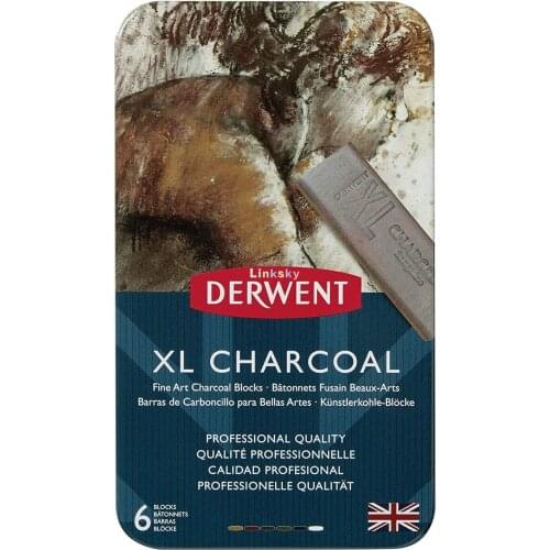 Estojo Derwent Xl Charcoal,Fine Art Charcoal 6 colors of Blocks metal case, Set of 6,(2302009),Professional art supplies