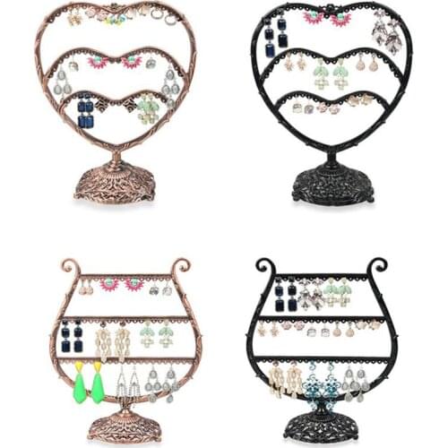 Hot Sale 56/58 Holes Retro Jewelry Organizer Stand Metal Earring Holder Pesentoir Fashion Earrings Display Rack Etagere