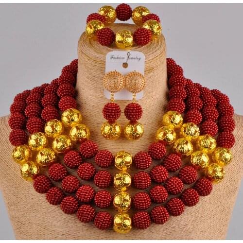 Simulated pearl wine african beads jewelry set nigerian wedding necklace for women FZZ26