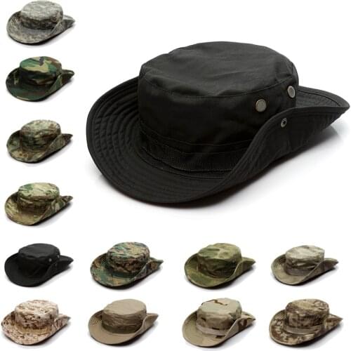Camouflage Tactical Cap Military Boonie Hat US Army Caps Camo Men Outdoor Sports Sun Bucket Cap Fishing Hiking Hunting Hat 60CM