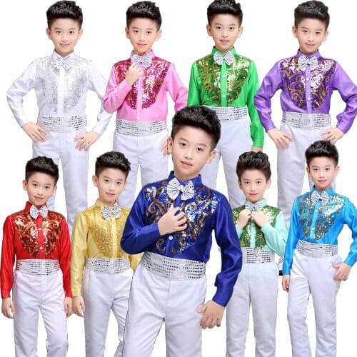 Boys chorus stage costumes Sequined singers Party dance clothing Kids Ballroom Performance dance costumes stage wear Outfits
