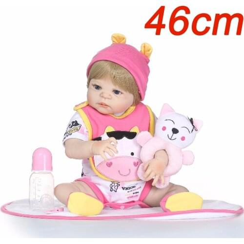 Mini Bebe Reborn Doll Hard all Silicone Girl DIY Toy Reborn Baby Doll Gift for Children Pink cow clothes Doll 46cm Princess girl