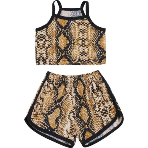 Toddler Baby Girl Summer Infant Newborn Baby Girls Cotton Clothes Sleeveless Crop Top Elastic Shorts Summer Snakeskin Outfit Set