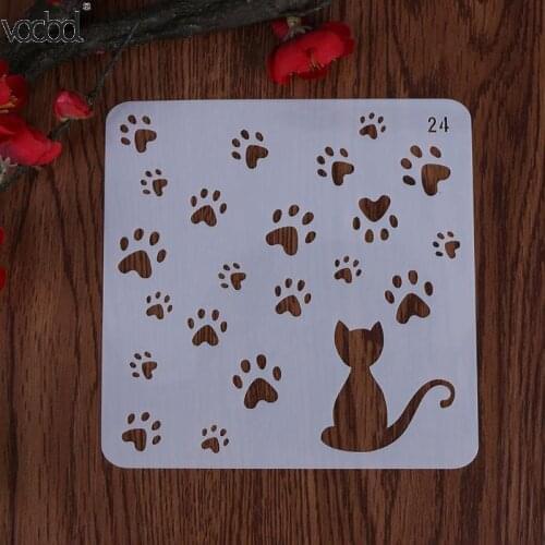 HOT Cat w/ Footprint Template Layering Stencils for Wall Scrapbooking/photo Album Embossing DIY Paper Cards Crafts Decorative