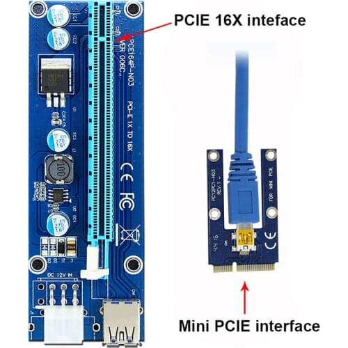 Mini PCIe PCI-E PCI Express Riser Card to PCIE 16X 006C SATA to 6Pin IDE Molex Power Supply for BTC ETH Litecoin Miner Machine