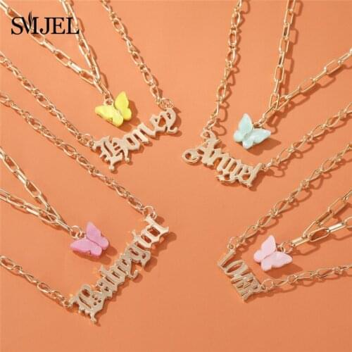 Multilayer Butterfly Pendants Necklaces for Women Girls Fashion Summer Babygirl Letter Butterfly Necklace Collier femme 2021