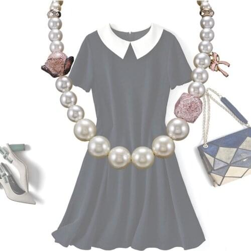 Multi-Layer Imitation Pearl Necklaces Bow-Knot Geometric Beaded Sweater Chain Necklace for Woman Girl Jewelry