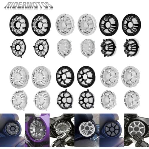 Motorcycle Black/Chrome Front Rear Speaker Grill Masks Cover CNC For Harley Touring Ultra Limited FLHTK Street Glide 20214-2021
